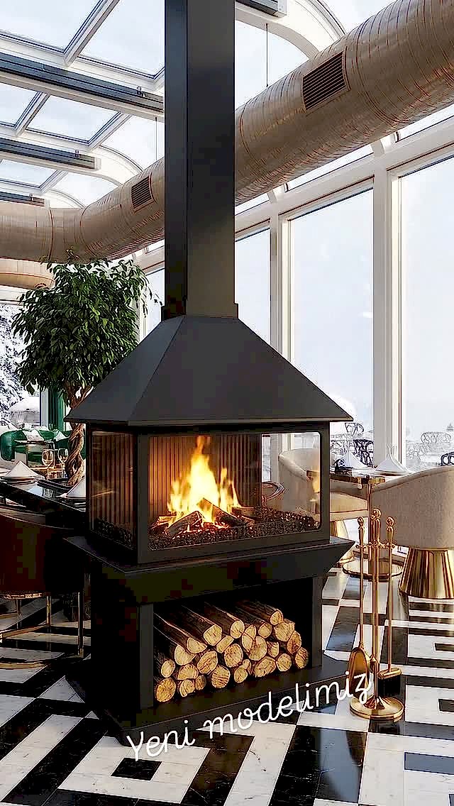 U Tipi Orta Şömine Odunluklu